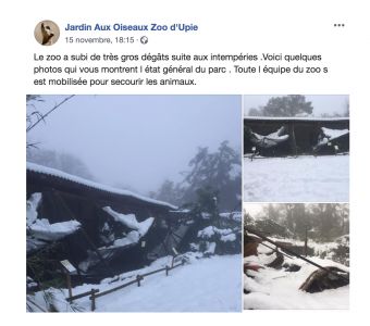 LE ZOO D'UPIE LE JARDIN AUX OISEAUX SEVEREMENT TOUCHE PAR LES INTEMPERIES