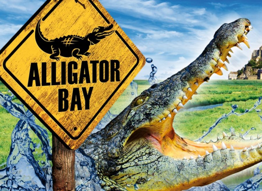 Affiche avec un crocodile du parc de reptiles Alligator Bay dans la Manche près du Mont-Saint-Michel