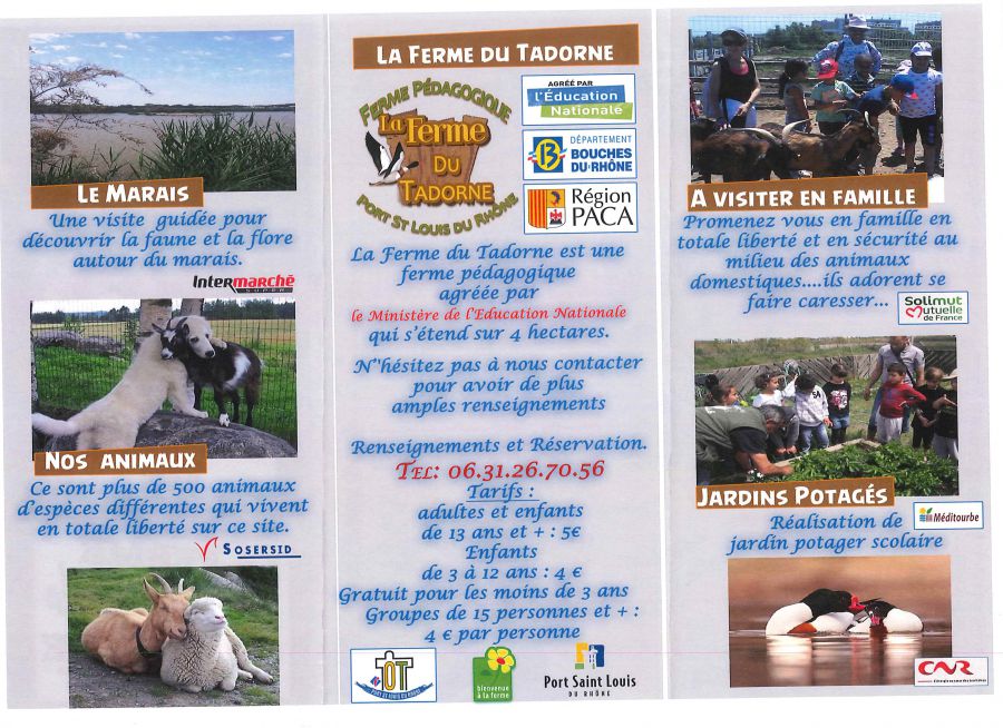 Dépliant de la Ferme du Tadorne, parc animalier et marais sauvage à Port-Saint-Louis-du-Rhône dans les Bouches-du-Rhône