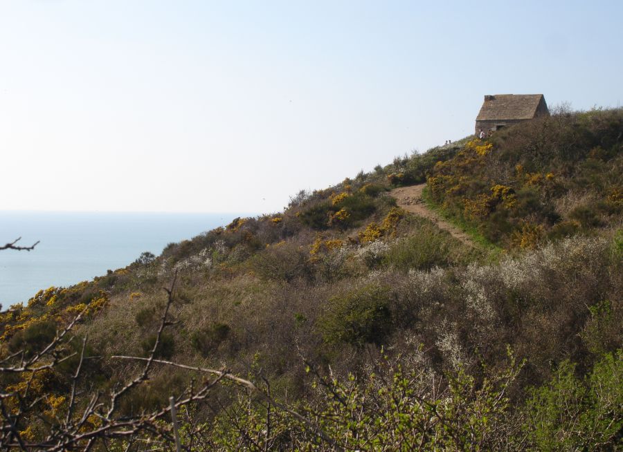 Photo de Cabane Vauban à la Pointe de Champeaux dans la Manche par Pinpin, Wikimedia Commons (CC BY 2-5)