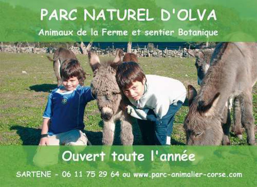 Photo d'enfants et d'ânes au Parc Naturel d'Olva, parc animalier à Sartène en Corse-du-Sud